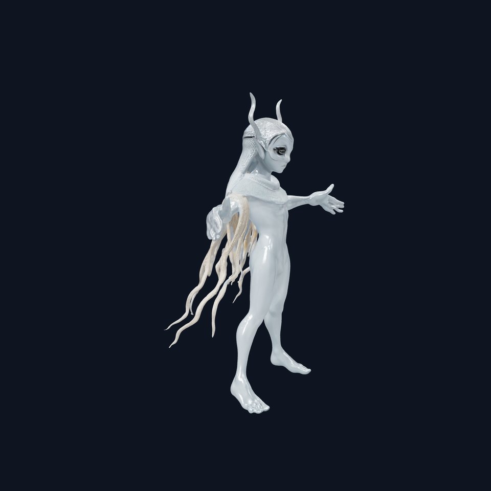 Ethereal Horned Elf Character Model Rigged and Animated